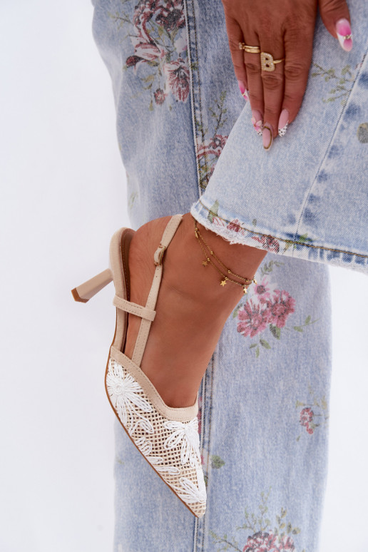 Beige Heeled Sandals With Flowers Kelmira