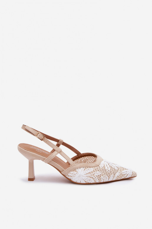 Beige Heeled Sandals With Flowers Kelmira