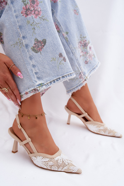 Beige Heeled Sandals With Flowers Kelmira