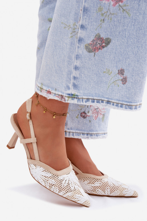 Beige Heeled Sandals With Flowers Kelmira