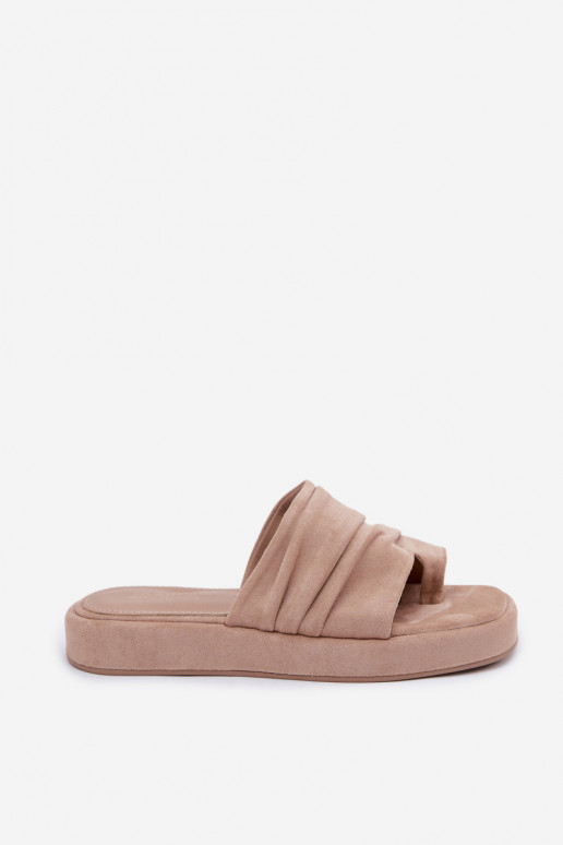 Women's Ruffled Beige Slides Gelmira