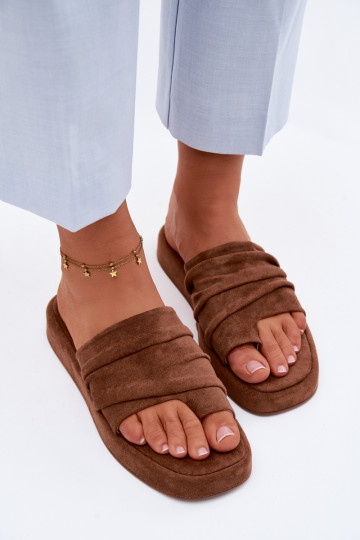 Women's Ruffled Brown Slides Gelmira