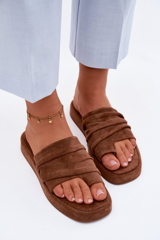 Women's Ruffled Brown Slides Gelmira