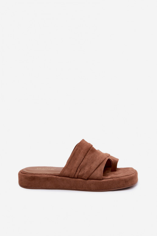 Women's Ruffled Brown Slides Gelmira