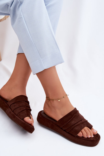 Women's Ruched Chocolate Brown Gelmira Slides