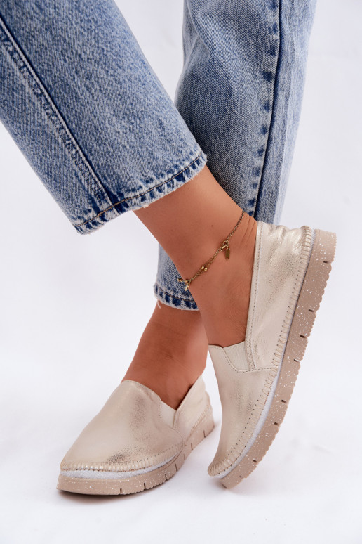 Women's Slip-On Leather Shoes Maciejka 03512-25 Gold Distressed
