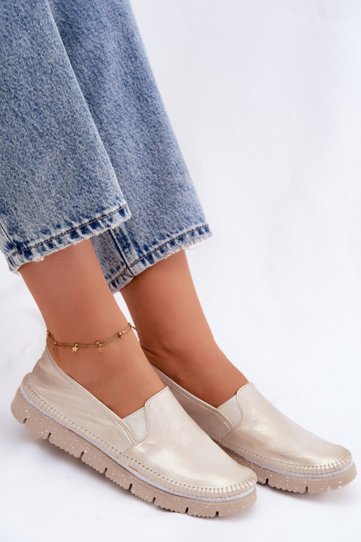 Damskie Półbuty Maciejka Wsuwane Skórzane 03512-25 Złoty Przecierany