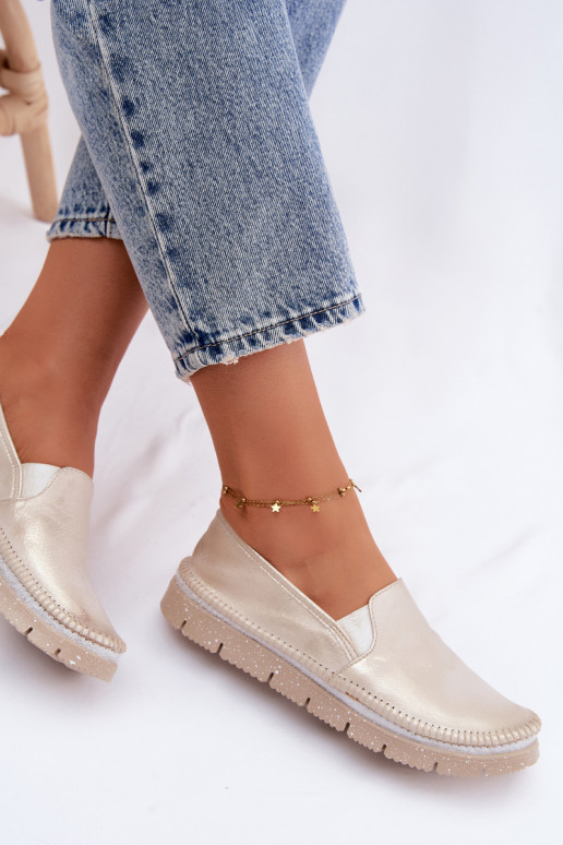 Damskie Półbuty Maciejka Wsuwane Skórzane 03512-25 Złoty Przecierany