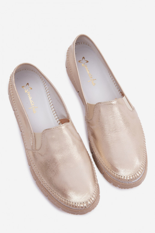 Women's Slip-On Leather Shoes Maciejka 03512-25 Gold Distressed