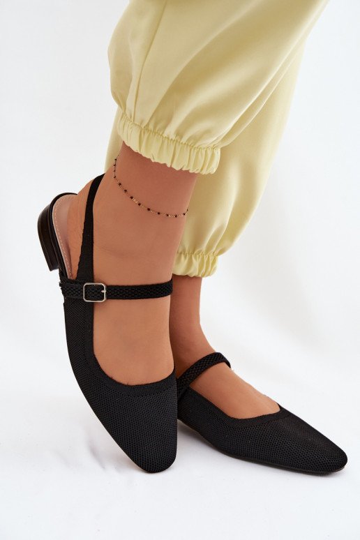 Material Ballerina Women's Shoes With Strap Black Selrene