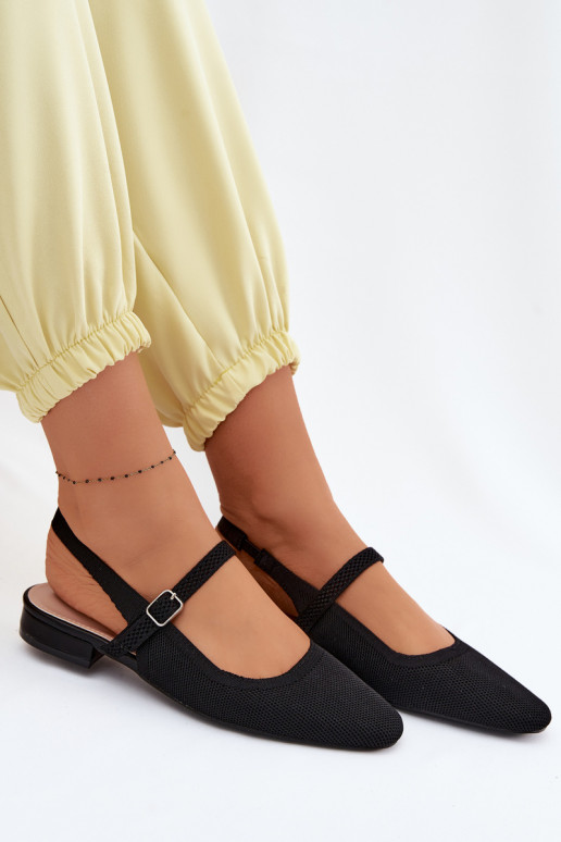 Material Ballerina Women's Shoes With Strap Black Selrene