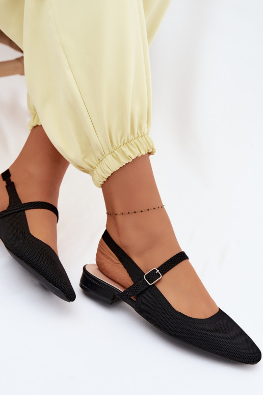 Material Ballerina Women's Shoes With Strap Black Selrene