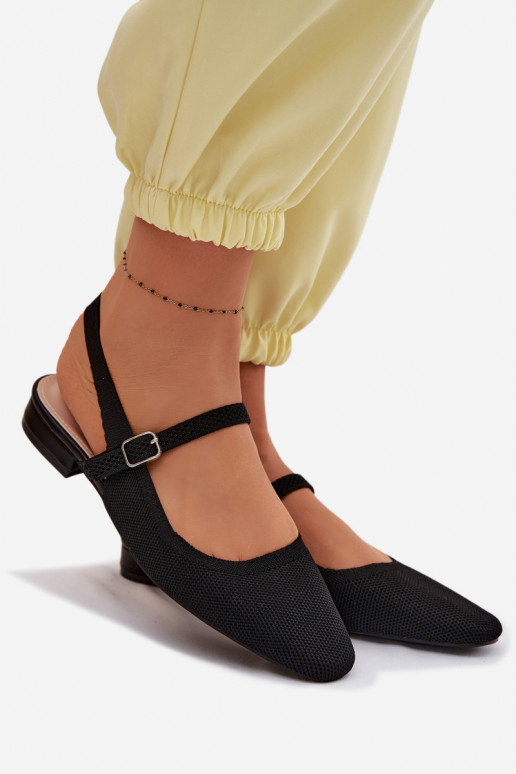 Material Ballerina Women's Shoes With Strap Black Selrene