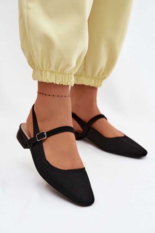 Material Ballerina Women's Shoes With Strap Black Selrene