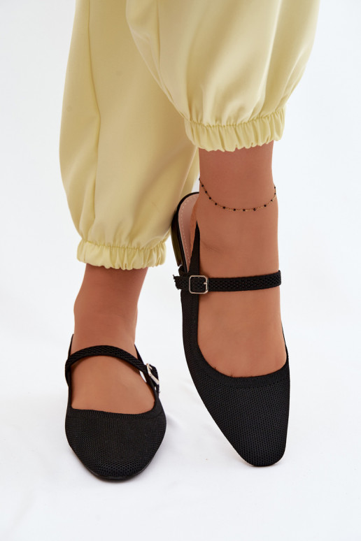 Material Ballerina Women's Shoes With Strap Black Selrene