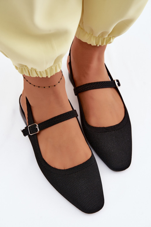 Material Ballerina Women's Shoes With Strap Black Selrene