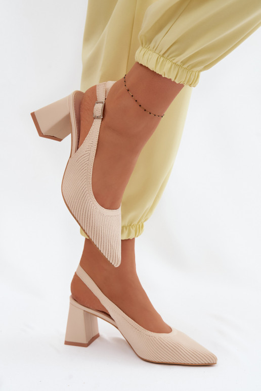 Material Sandals With Block Heel Beige Elissea