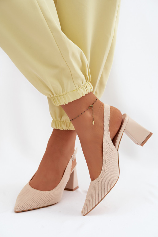 Material Sandals With Block Heel Beige Elissea