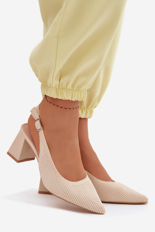 Material Sandals With Block Heel Beige Elissea