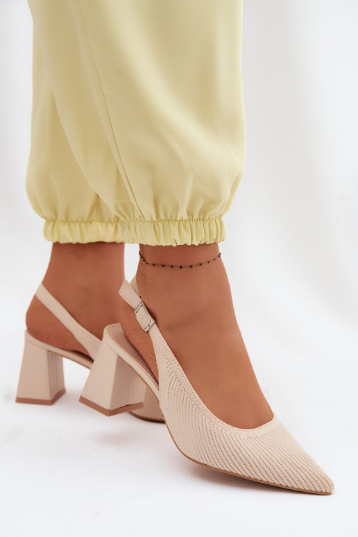 Material Sandals With Block Heel Beige Elissea