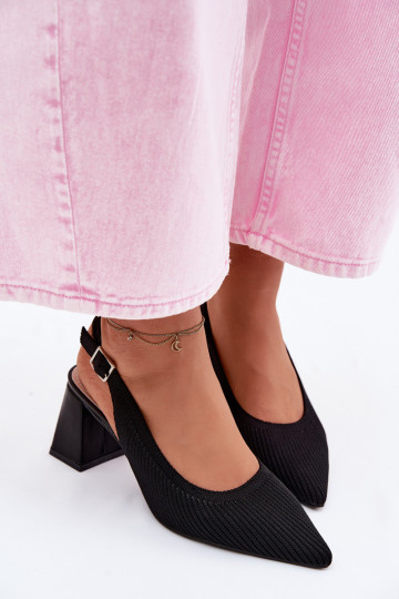 Material Sandals with Heel Black Elissea