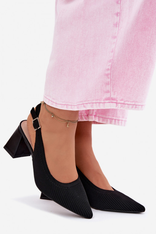 Material Sandals with Heel Black Elissea