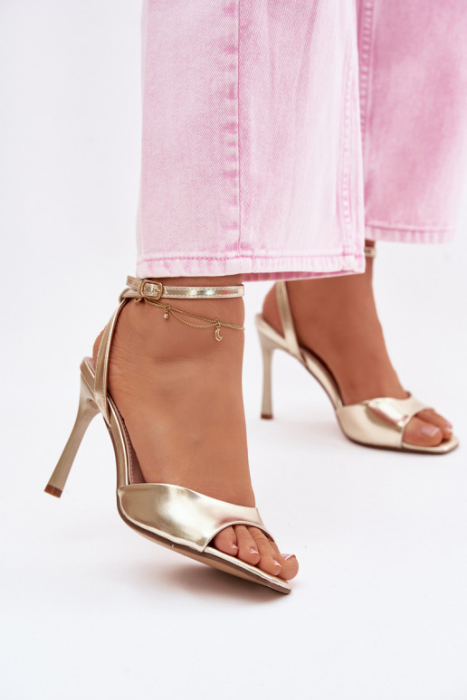 Women's High Heel Sandals With Imitation Leather Gold Olissey