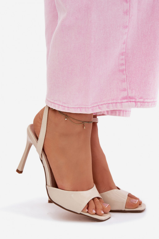 Women's Heeled Sandals Made of Faux Leather Beige Olissey