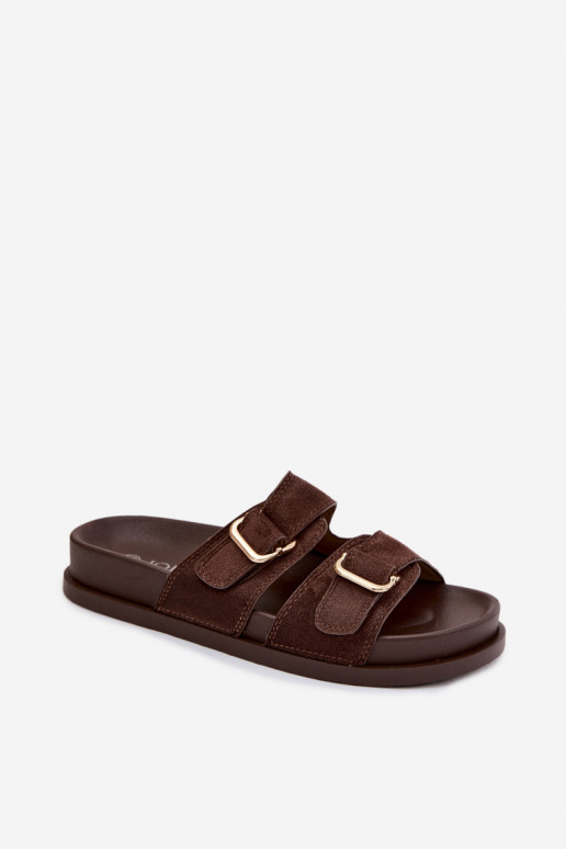 Women's Chocolate Pelorin Slippers With Gold Buckles