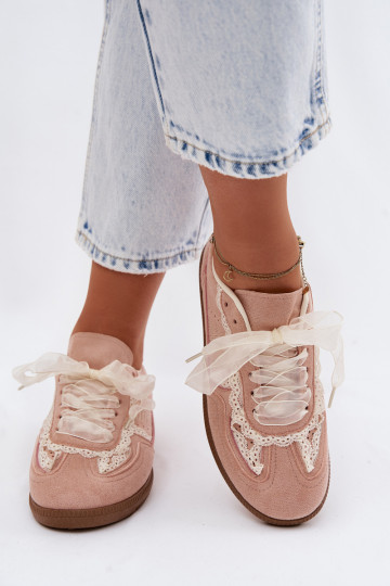 Pink women's sneakers with laces Ilrene 2