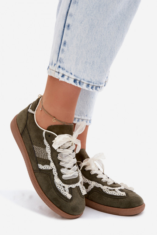 Green women's sneakers with laces Ilrene