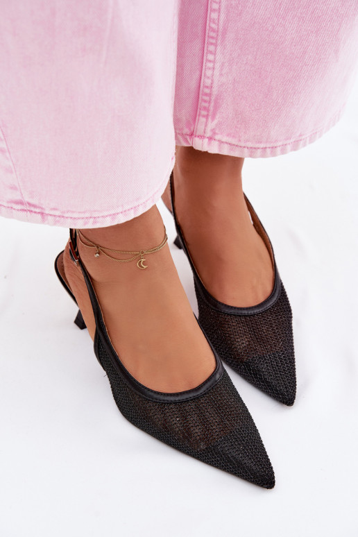Mesh Sandals with Slim Heel Black Calora