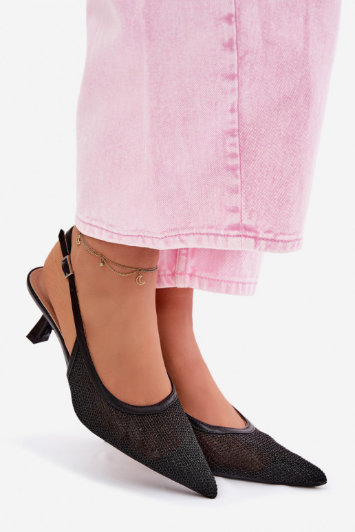 Mesh Sandals with Slim Heel Black Calora