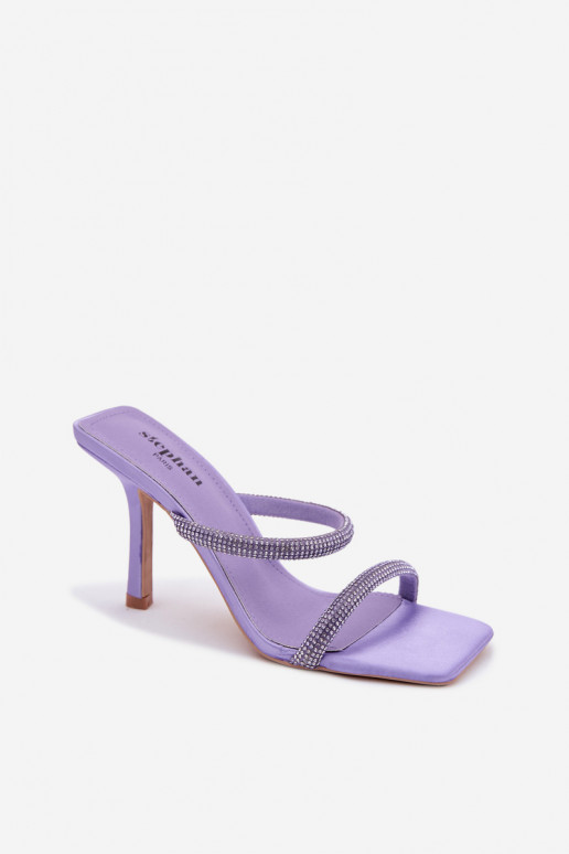 Purple slippers with thin heels adorned with rhinestones Vittoria