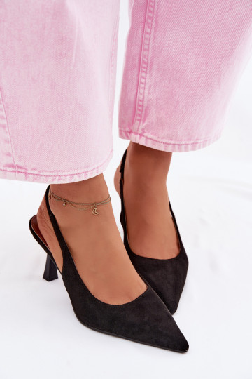 Women's High Heel Sandals Made of Faux Suede Black Saria