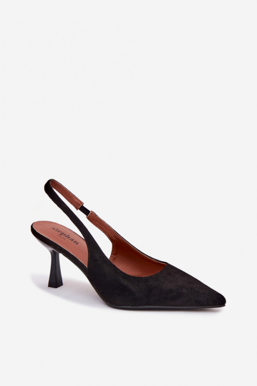 Black sandals with thin heels made of faux suede Saria