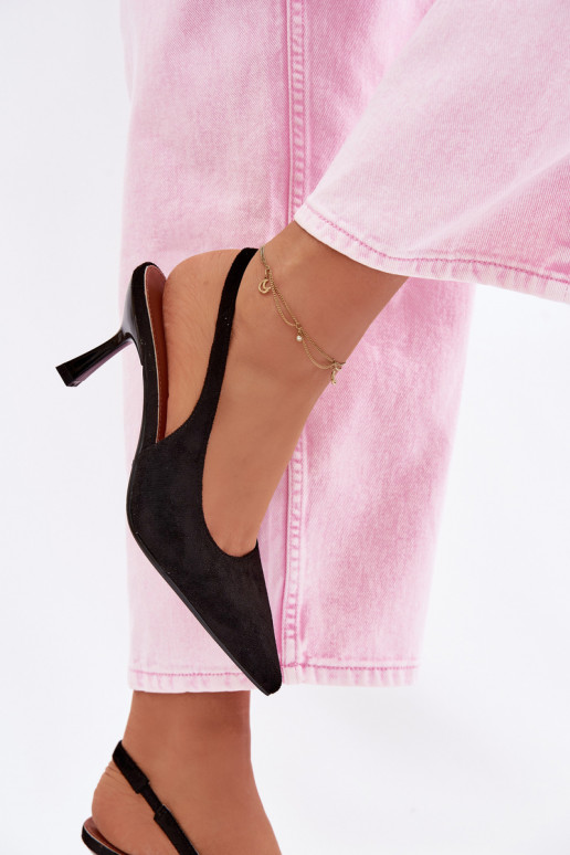 Black sandals with thin heels made of faux suede Saria