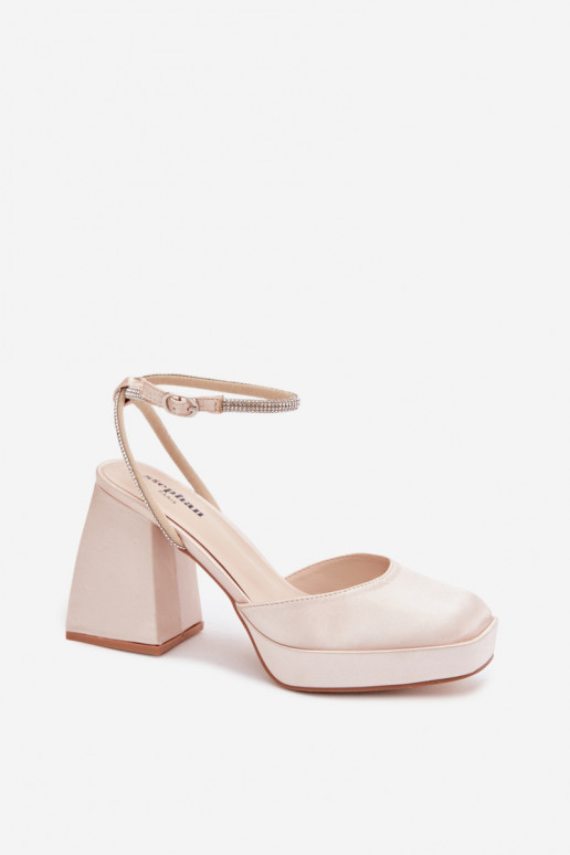 Sandały Damskie Na Masywnym Obcasie Typu Słupek PasekwithCyrkoniami Złote Seraphina