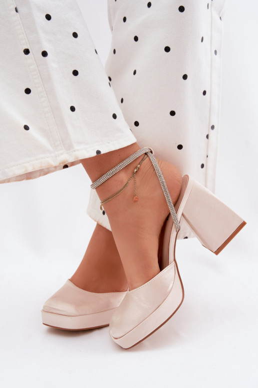 Gold sandals on chunky heels with sparkling studs Seraphina