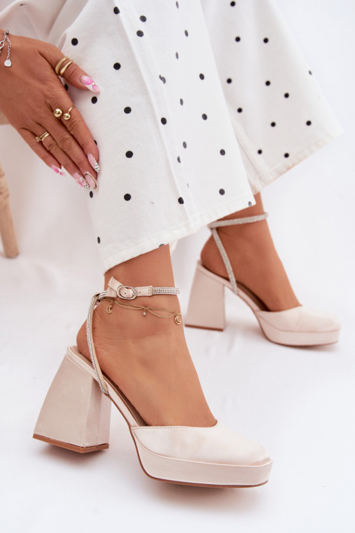 Women's Block Heel Sandals with Strap and Rhinestones Gold Seraphina