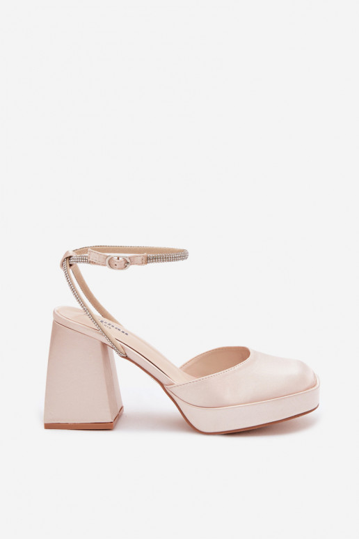 Women's Block Heel Sandals with Strap and Rhinestones Gold Seraphina