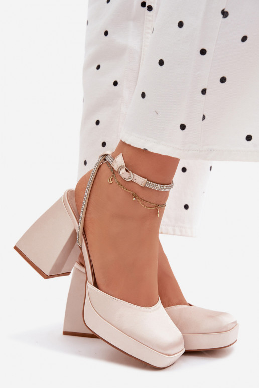 Gold sandals on chunky heels with sparkling studs Seraphina