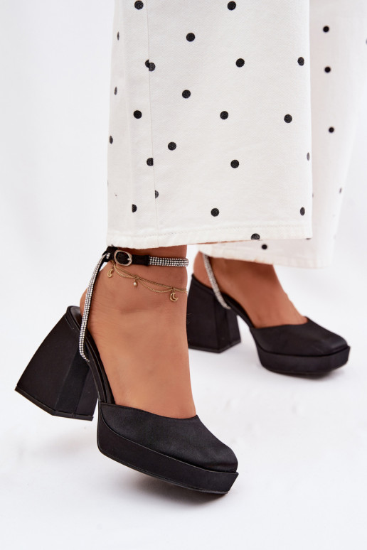 Women's Block Heel Sandals with Strap and Rhinestones Black Seraphina