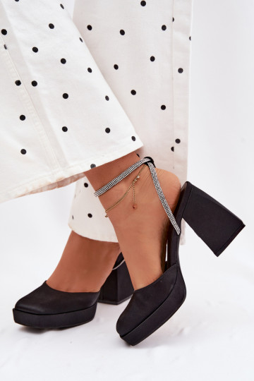 Women's Block Heel Sandals with Strap and Rhinestones Black Seraphina 2