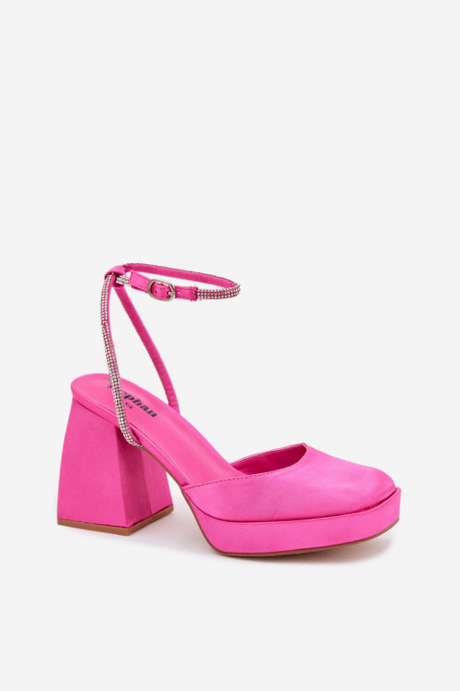 Pink sandals on chunky heels with sparkling studs Seraphina