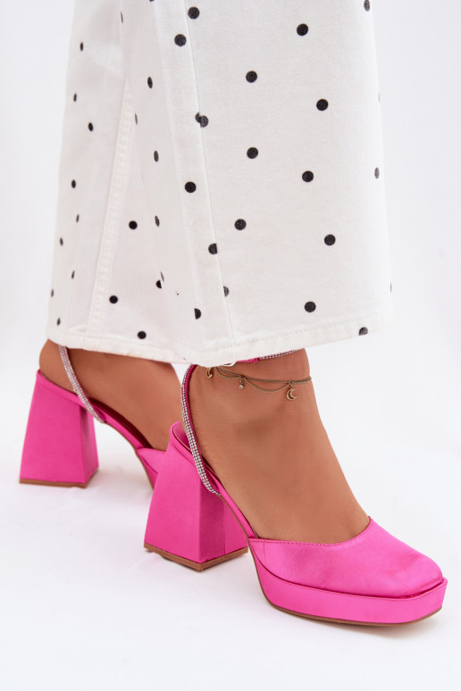 Sandały Damskie Na Masywnym Obcasie Typu Słupek PasekwithCyrkoniami Fuksja Seraphina