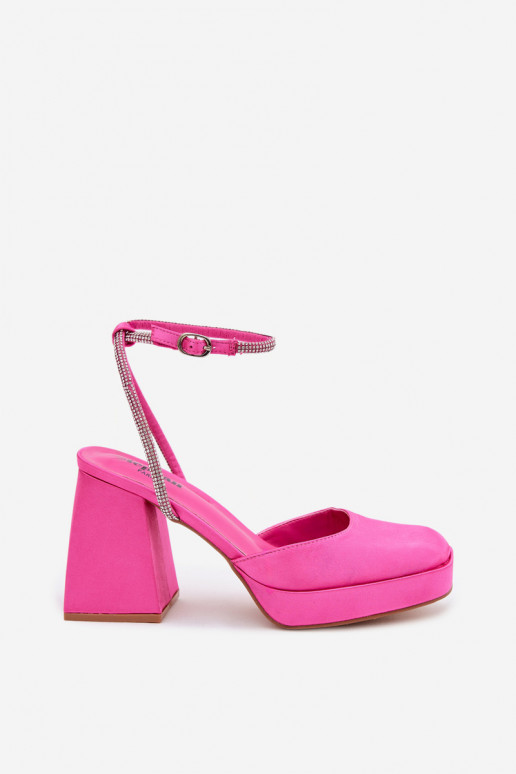 Pink sandals on chunky heels with sparkling studs Seraphina