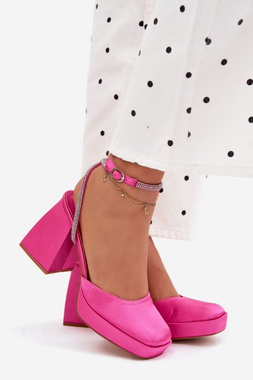 Pink sandals on chunky heels with sparkling studs Seraphina