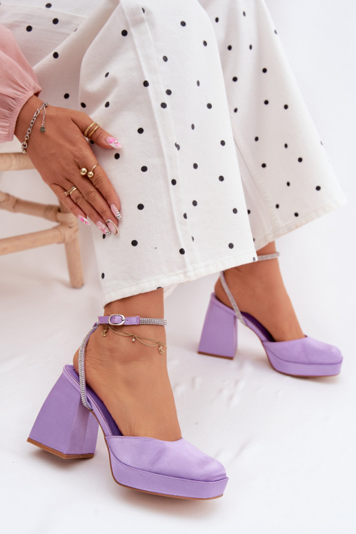 Women's Block Heel Sandals with Strap and Rhinestones Purple Seraphina