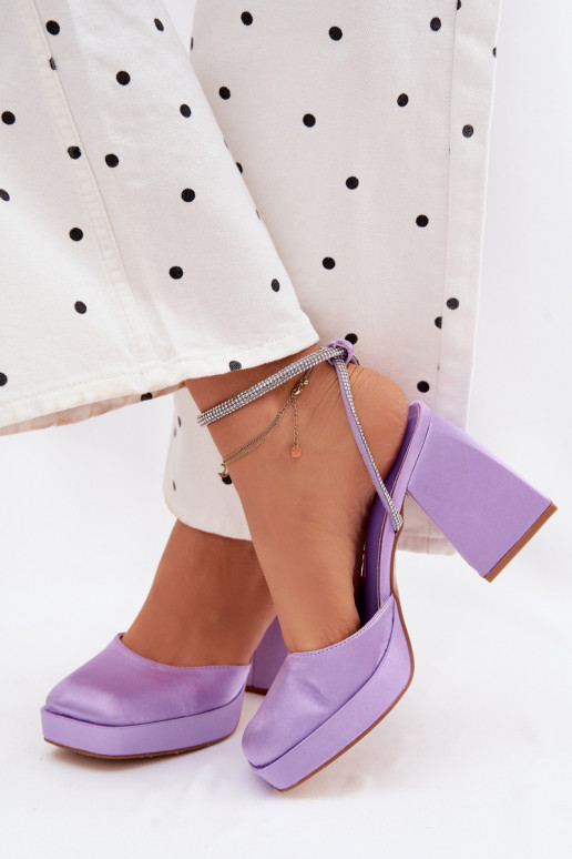 Sandały Damskie Na Masywnym Obcasie Typu Słupek PasekwithCyrkoniami Fioletowe Seraphina